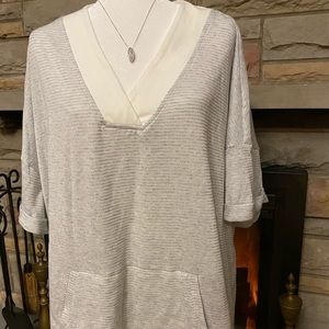 TOMMY HILFIGER Gray Dolman Sleeve V Neck Top Shirt